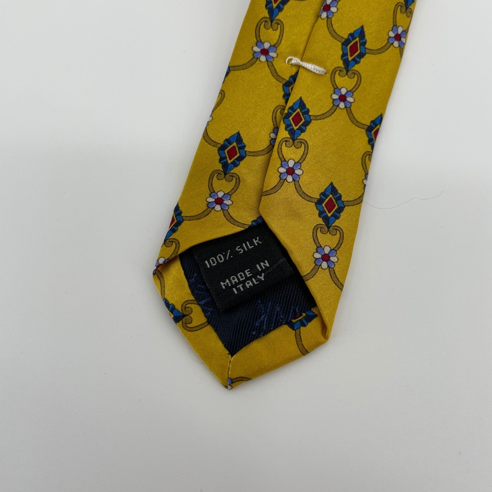 Jos. A. Bank Men's Gold Yellow Silk Geometric Floral Medallion Tie Made in Italy - Picture 3 of 5